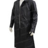 The Matrix Keanu Reeves Black Leather Duster Coat LEft