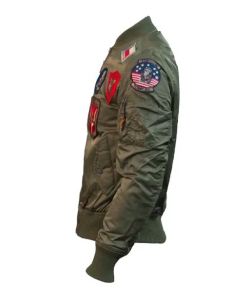 Top Gun Green Nylon MA-1 Flight Patched Bomber Jacket Left