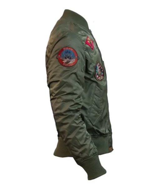 Top Gun Green Nylon MA-1 Flight Patched Bomber Jacket Right