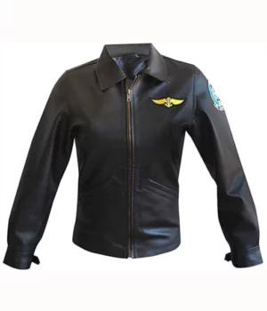 Top Gun Pilot Kelly McGillis Black Slim Fit Leather Jacket