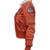 Women Top Gun B-15 Fur Collar Orange Satin Bomber Jacket Side