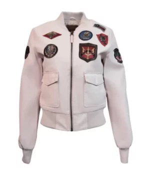 Womens Top Gun Light Pink Patched Bomber Jacket