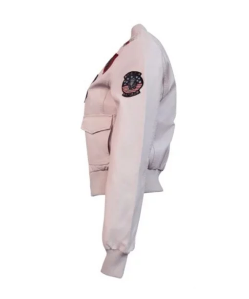 Womens Top Gun Light Pink Patched Bomber Jacket Left