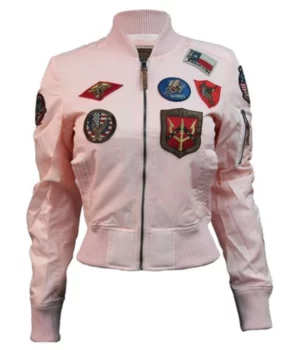 Womens Top Gun MA-1 Baby Pink Satin Bomber Jacket