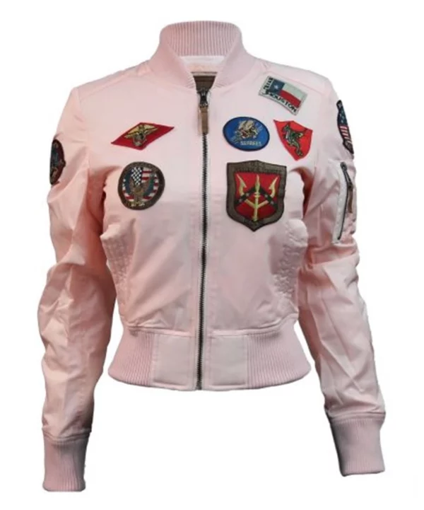 Womens Top Gun MA-1 Baby Pink Satin Bomber Jacket