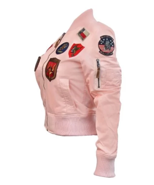 Womens Top Gun MA-1 Baby Pink Satin Bomber Jacket Side