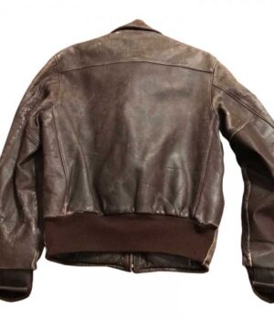 1950s Mens Brown Vintage Distressed Leather Bomber Jacket Back