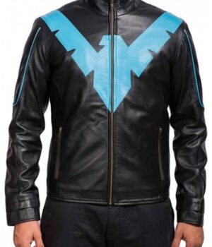 Batman Arkham Knight Nightwing Black Leather Costume Jacket Front