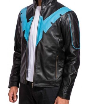 Batman Arkham Knight Nightwing Black Leather Costume Jacket Side