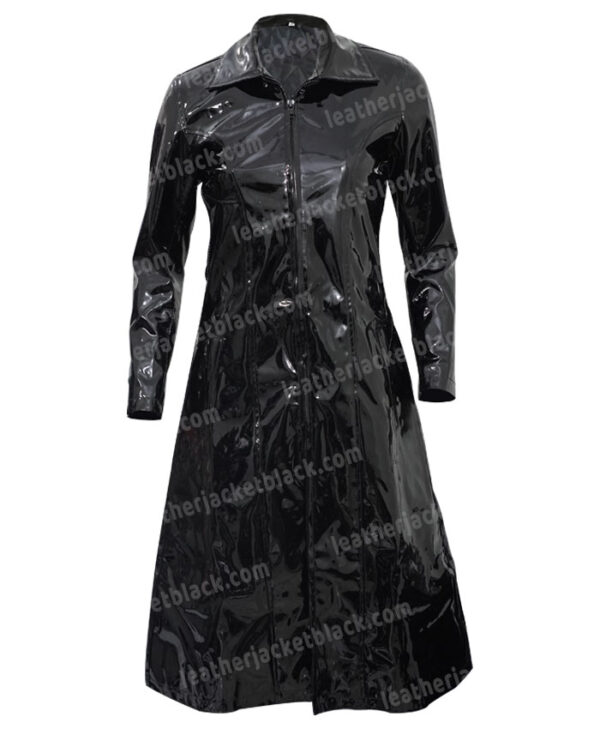 Carrie-Anne MossThe Matrix 4 Trinity Black Leather Coat Front