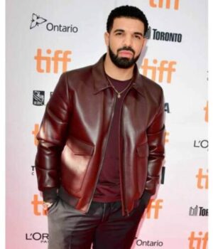 Drake Film Festival Maroon Real Leather Bomber Jacket