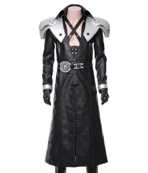 Final Fantasy VII Remake Sephiroth Black Leather Trench Coat Front
