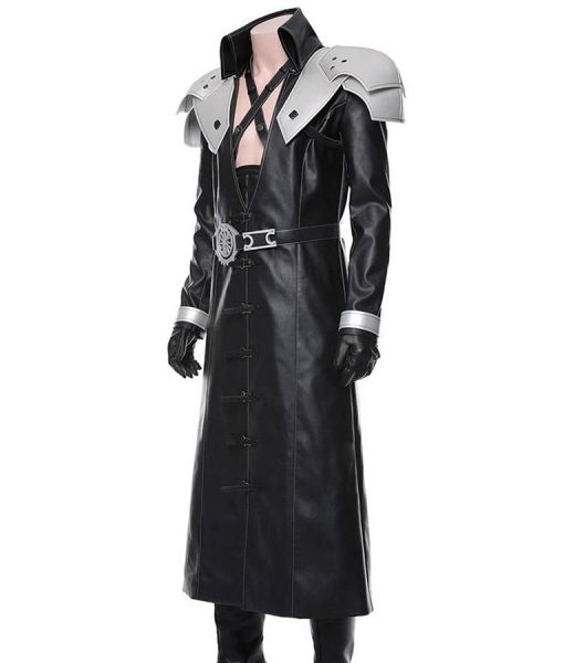 Final Fantasy VII Remake Sephiroth Black Leather Trench Coat Side