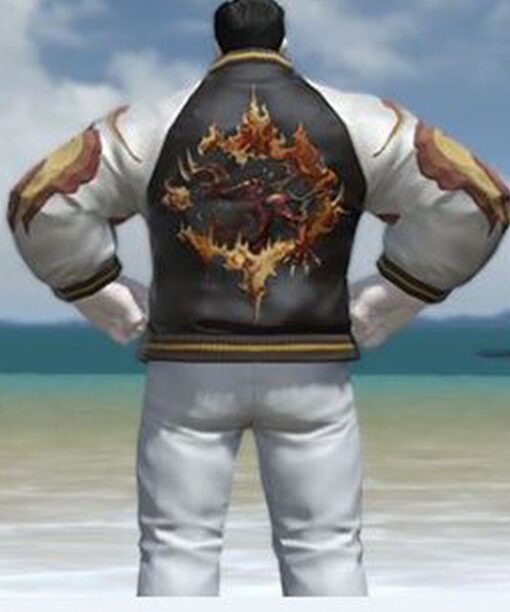 Final Fantasy XIV Inferno Black Leather Bomber Jacket Back