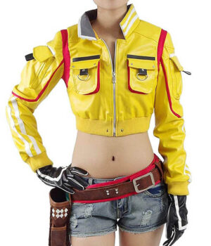 Final Fantasy XV Cindy Aurum Cropped Yellow Leather Jacket Front