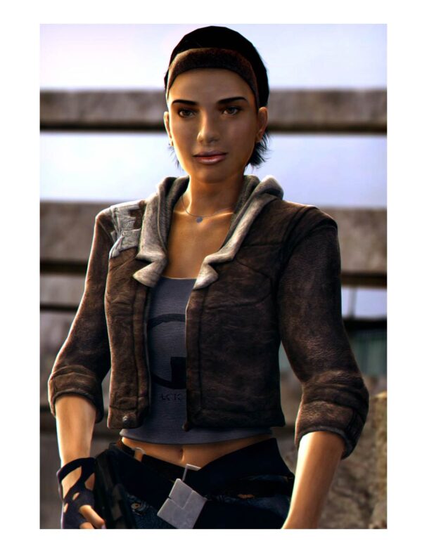 Half Life 2 Alyx Vance Brown Cropped Leather Jacket Front