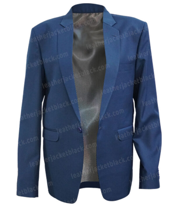 I Care a Lot Rosamund Pike Suiting Fabric Blue Blazer Front Open