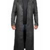 Mens Leather Black Winter Long Trench Coat 