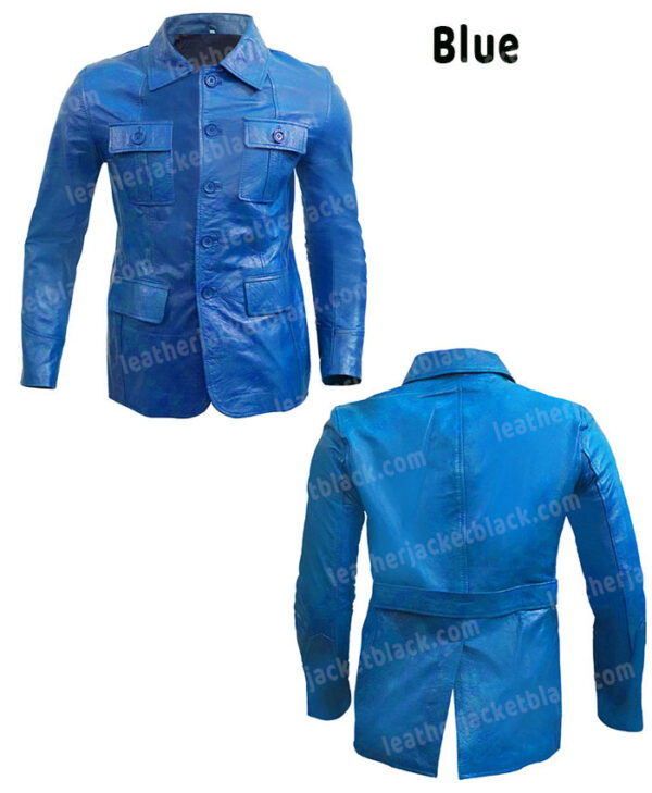 Mens Real Leather Multi Pocket Blue Jacket