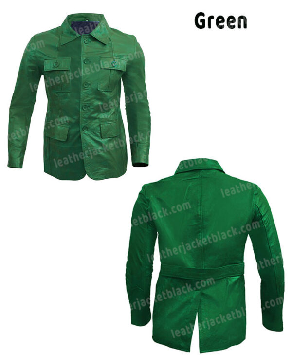 Mens Real Leather Multi Pocket Green Jacket