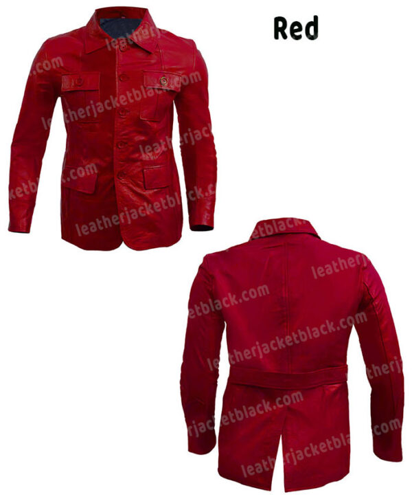 Mens Real Leather Multi Pocket Red Jacket