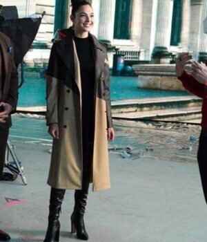 Red Notice Gal Gadot Black & Brown Wool Trench Coat