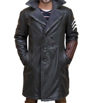 Suicide Squad Captain Boomerang Black Leather Shearling Coat Front