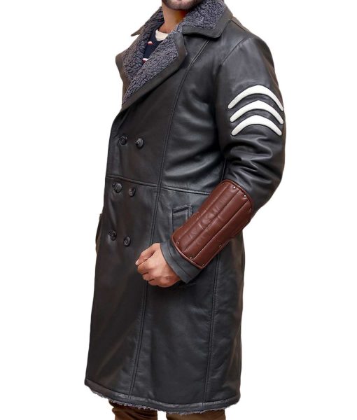 Suicide Squad Captain Boomerang Black Leather Shearling Coat Side