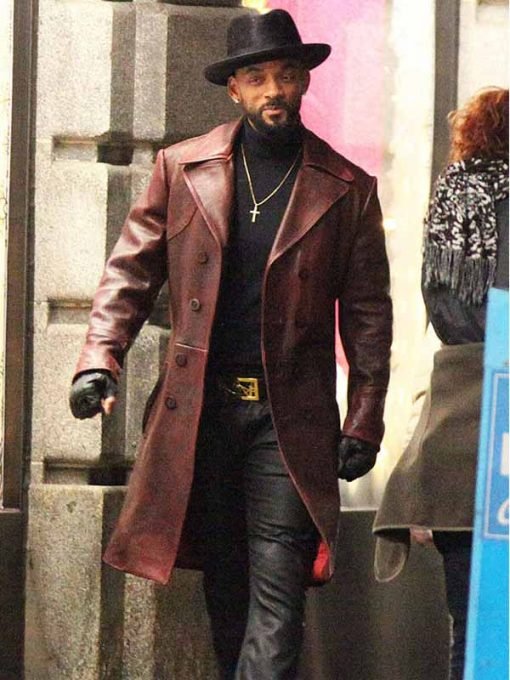 Suicide Squad Deadshot Brown Leather Trench Coat
