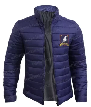 Ted Lasso S02 Navy Blue Quilted Parachute Zip Up Puffer Jacket Front