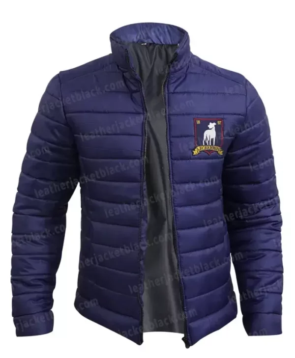 Ted Lasso S02 Navy Blue Quilted Parachute Zip Up Puffer Jacket Front
