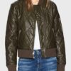 The 100 S06 Raven Reyes Green Leather Bomber Jacket Front