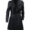 The Batman 2022 Cat Woman Black Leather Coat Front