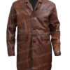 The Rock Red Notice John Hartley Distressed Brown Leather Coat