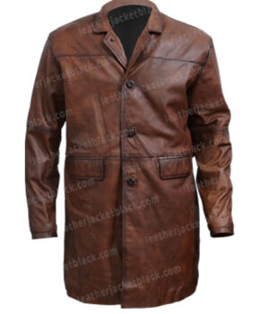 The Rock Red Notice John Hartley Distressed Brown Leather Coat