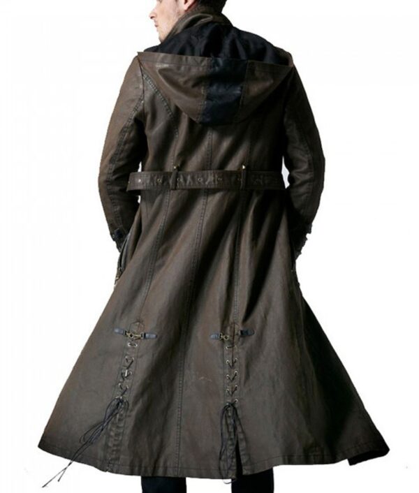 Wasteland Steampunk Brown Leather Trench Coat Back
