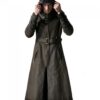 Wasteland Steampunk Brown Leather Trench Coat Front Hooded