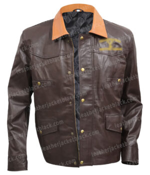 Yellowstone Ian Bohen Brown Distressed Leather Jacket Front