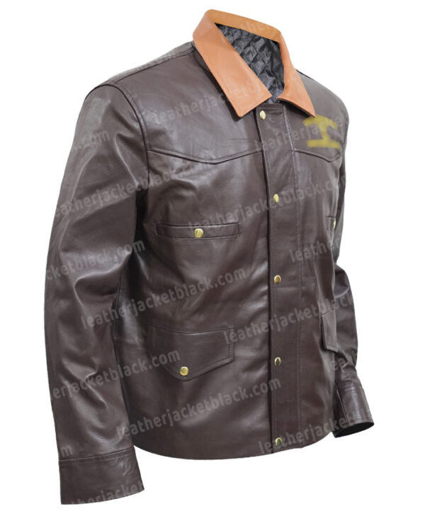 Yellowstone Ian Bohen Brown Distressed Leather Jacket Right Side