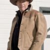 Yellowstone John Dutton Beige and Brown Real Leather Jacket