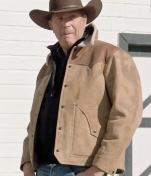 Yellowstone John Dutton Beige and Brown Real Leather Jacket