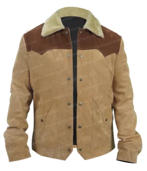Yellowstone S03 John Dutton Beige and Brown Leather Jacket Front Image