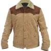 Yellowstone S03 John Dutton Beige and Brown Leather Jacket Front Image Closed
