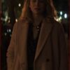 You Elizabeth Lail Pale Pink Wool Long Trench Coat