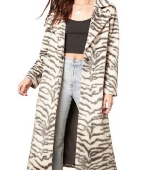 You S03 Sherry White Tiger Print Long Trench Coat