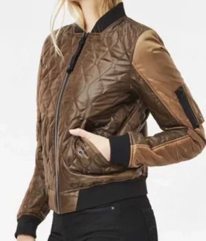 Agents Of Shield Jemma Simmons Satin Quilted Bomber Jacket Side