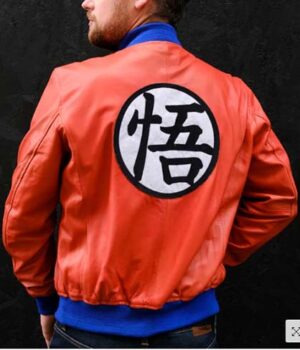 Dragon Ball Z Goku Orange Bomber Leather Jacket Back