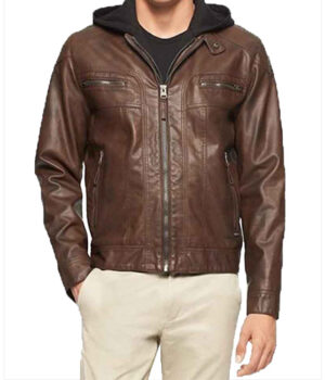 El Camino Jesse Pinkman Brown Hooded Leather Jacket Front