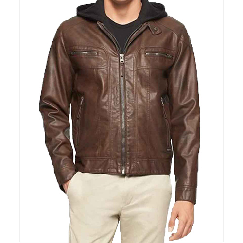 El Camino Jesse Pinkman Brown Hooded Leather Jacket Front