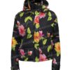 Emily In Paris Lily Collins Black Puffer Hooded Floral Jacket Front
